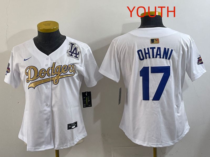 Youth Los Angeles Dodgers #17 Ohtani White Champion edition Nike MLB Jersey style 0011->youth mlb jersey->Youth Jersey